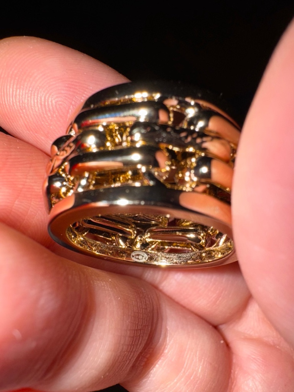 Super Rare New Classic Chanel CC Logo Crystal & Gold Ring size 7 - Picture 5 of 6